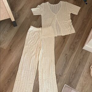 Cream Crochet Knit Set